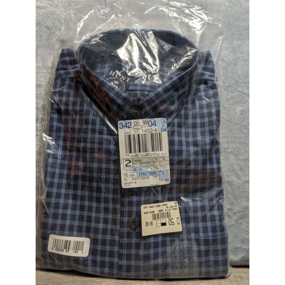 Hunt Club Men's XL X-Large Navy Blue Plaid Casual Button Down Shirt NEW NWT